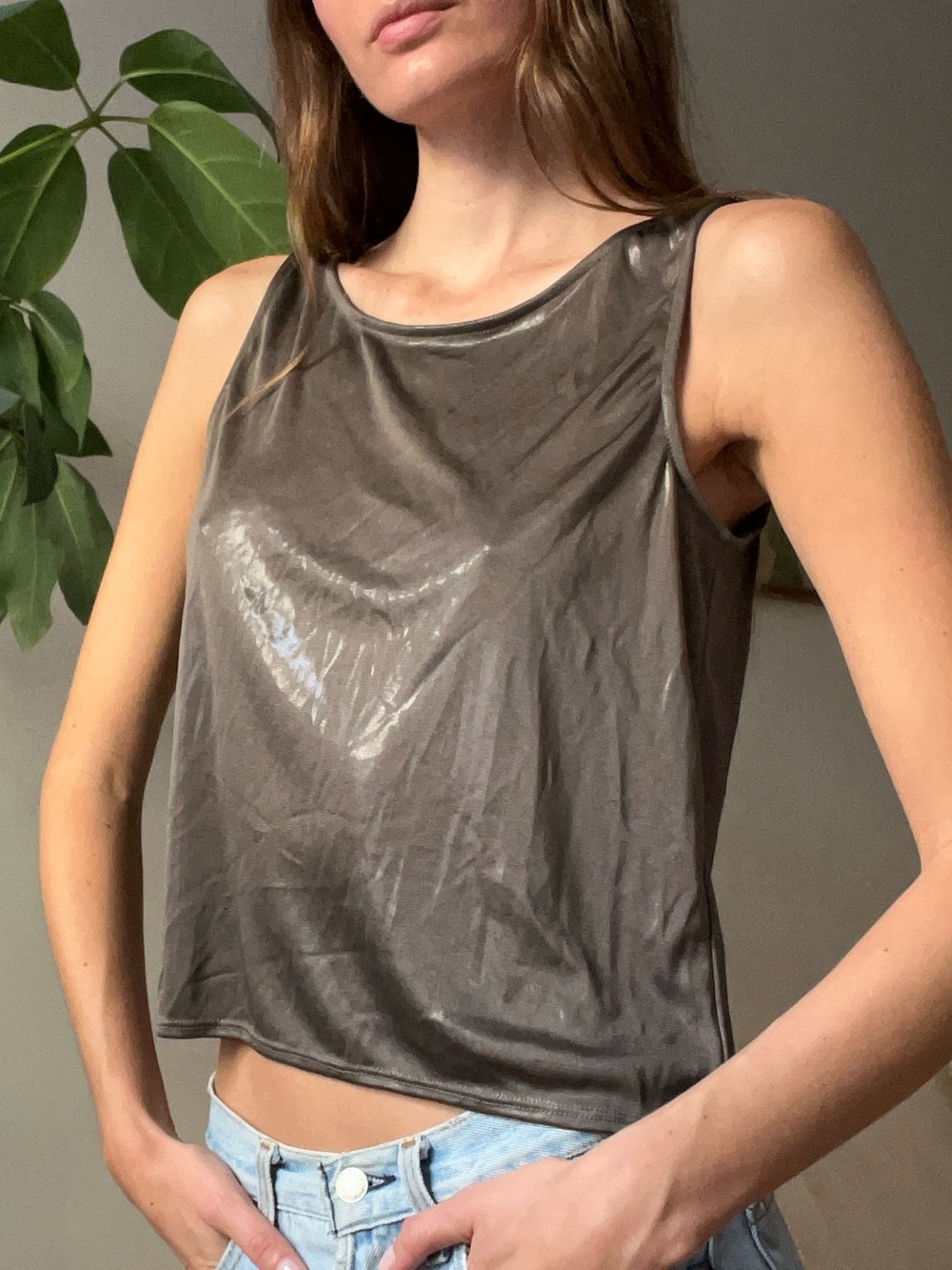 Theory metallic backless top
